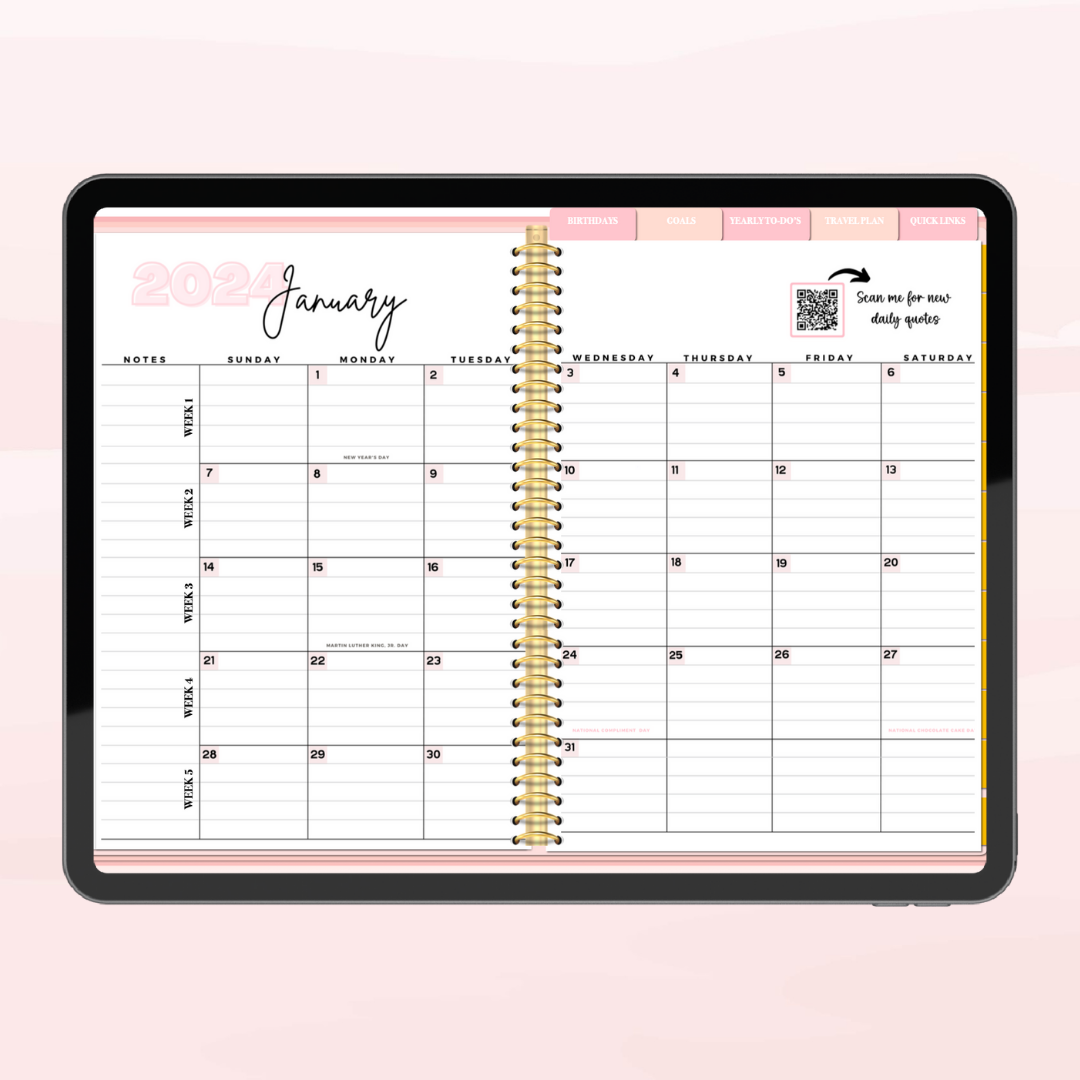 DIGITAL 2024 YEARLY, MONTHLY, WEEKLY, DAILY PLANNER