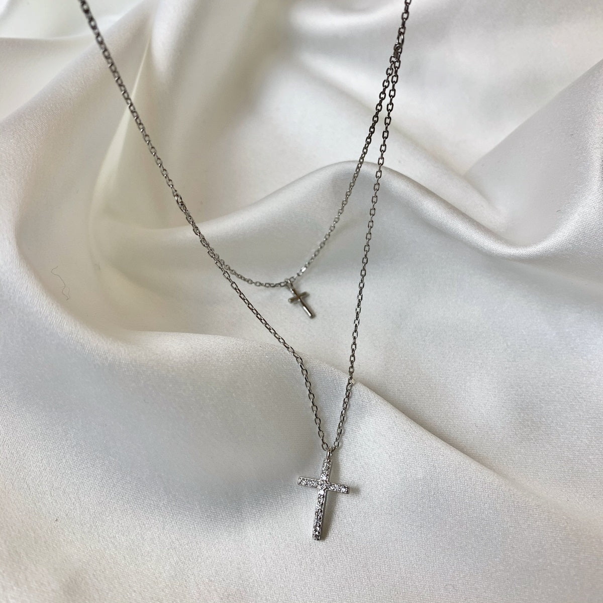 ENGRAVED DOUBLE CROSS NECKLACE - two made – Dirty Hands Jewelry